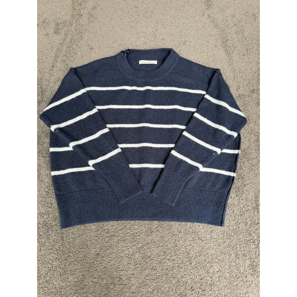 Moon & Madison Navy Blue White Striped Oversized Crewneck Sweater Size S